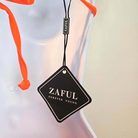 Womens Med/6 Orange Floral Triangle Bikini Set Adjustable Straps Tie Side Bottom - Picture 11 of 12